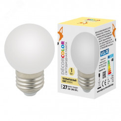 LED-G45-1W/3000K/E27/FR/С Лампа декоративная свет одиодная. Форма ''шар'', матовая. Теплый белый свет (3000K). Картон. ТМ Volpe.