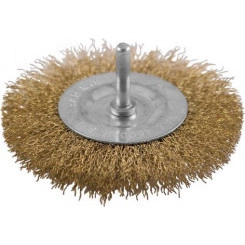 Кордщетка дисковая прямая, со шпилькой, стальная латунированная волнистая проволока 63 мм Кордщетка дисковая прямая, со шпилькой, стальная латунированная волнистая проволока 63 мм