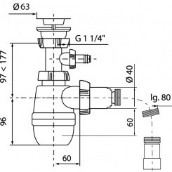 Сифон МИНОР для раковины с выпуском 1'1/4 х 40 мм с отводом для стиральной машины и гофротрубой L800 мм 40 х 40/50