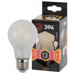 Лампа светодиодная филаментная F-LED A60-13W-827-E27 frost (филамент, груша мат., 13Вт, тепл, Е27) ЭРА (10/100/1200) ЭРА