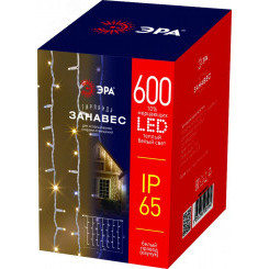 Светодиодная новогодняя гирлянда ERAPS-SK1 занавес 2x3 м тёплый белый свет 600 LED ЭРА