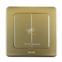 Выключатель двухклавишный скрытый с индикацией золото 10А Выключатель двухклавишный скрытый с индикацией золото 10А