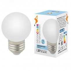Лампа декоративная светодиодная LED-G45-1W/6000K/E27/FR/С Форма шар матовая. Дневной свет 6000K  Картон ТМ Volpe
