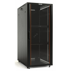 Шкаф напольный 19-дюймовый 42U 2055x600х800мм передняя стеклянная дверь со стальными перфорированными боковинами задняя дверь сплошная ручка с замком крыша нового типа цвет черный (RAL 9004) (разобранный)
