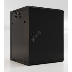 Шкаф настенный 19-дюймовый 18U 908x600х450мм металлическая передняя дверь с замком две боковые панели черный (RAL 9004) (разобранный)