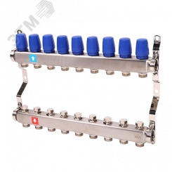 Коллекторная группа с ручными регулировочными клапанами 1' х 9 выходов 3/4' НР евроконус