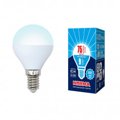 Лампа светодиодная LED-G45-9W/NW/E14/FR/NR Форма шар, матовая. Серия Norma. Белый свет (4000K). Картон. ТМ Volpe