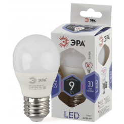 Лампа светодиодная LED P45-9W-860-E27 (диод, шар, 9Вт, хол, E27 (10/100/3000) ЭРА