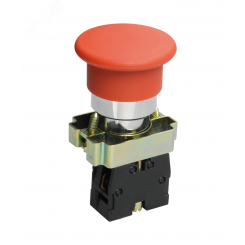 Выключатель кнопочный LAY5-ВС42, красный, 1НЗ, гриб без фиксации, хром, без подсветки, d22мм  (ЭТ)