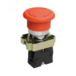 Выключатель кнопочный LAY5-ВS542, красный, 1НЗ, гриб с фиксацией, хром, без подсветки, d22мм  (ЭТ)
