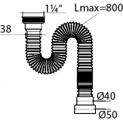 Сифон МИНИ ЭЛИТ гофрированный без выпуска стандарт L800 мм 1'1/4 - D40/50 Сифон МИНИ ЭЛИТ гофрированный без выпуска стандарт L800 мм 1'1/4 - D40/50