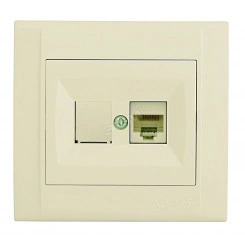 Defne Розетка компьютерная CAT5e + гнездо бежевая Defne Розетка компьютерная CAT5e + гнездо бежевая
