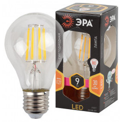 Лампа светодиодная филаментная F-LED A60-9W-827-E27 (филамент, груша, 9Вт, тепл, Е27) ЭРА (10/100/1500) ЭРА