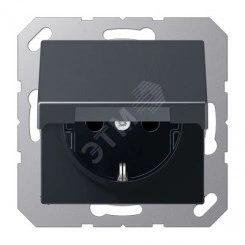 Штепсельная розетка SCHUKO одинарная, с заземлением, с крышкой, с шторками, 16A, 250В (механизм + накладка, без рамки). Серия A500 Материал- термопласт Цвет- матовый антрацит Штепсельная розетка SCHUKO одинарная, с заземлением, с крышкой, с шторками, 16A, 250В (механизм + накладка, без рамки). Серия A500 Материал- термопласт Цвет- матовый антрацит
