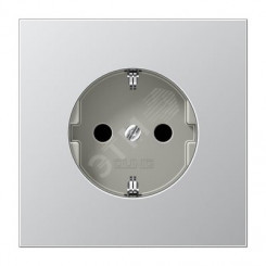 Штепсельная розетка SCHUKO одинарная, с заземлением, с шторками, 16A, 250В  (механизм + накладка, без рамки). Серия LS990  Материал- металл  Цвет- алюминий