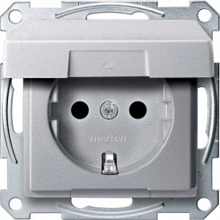 Розетка с заземлением со шторками с крышкой в рамку алюминий SCHUKO