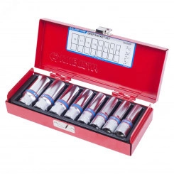 Набор глубоких торцевых головок 3/8', шестигранные, 10-19 мм, 8 предметов Набор глубоких торцевых головок 3/8', шестигранные, 10-19 мм, 8 предметов