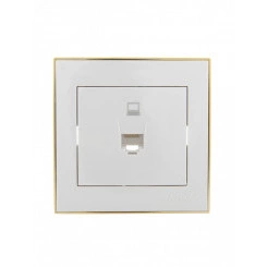 Розетка RAIN компьютерная белая с боковой вставкой золото Розетка RAIN компьютерная белая с боковой вставкой золото