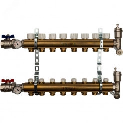 Коллектор распределительный на 8 выходов, без     расходомеров, латунь SMB 0468 000008