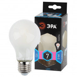 Лампа светодиодная филаментная F-LED A60-7W-840-E27 frost (филамент, груша мат., 7Вт, нейтр., Е27) ЭРА (10/100/1200) ЭРА