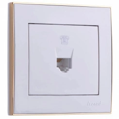 Розетка RAIN телефонная евро белая с боковой вставкой золото Розетка RAIN телефонная евро белая с боковой вставкой золото