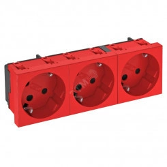Розетка тройная 33° с з/к, с кодом, 250 В, 16A (красный)