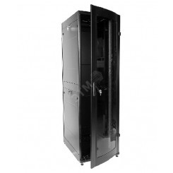 Шкаф телекоммуникационный напольный ПРОФ универсальный 42U (600х800) дверь стекло черный в сборе ШТК-МП-42.6. 8-1ААА-9005