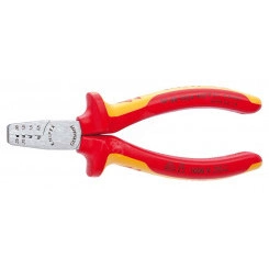 Пресс-клещи VDE 1000V для обжима контактных гильз 4 гнезда 025-25мм (AWG 23-13) L=145мм двухкомпонентные рукоятки диэлектрические Пресс-клещи VDE 1000V для обжима контактных гильз 4 гнезда 025-25мм (AWG 23-13) L=145мм двухкомпонентные рукоятки диэлектрические