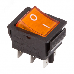 Выключатель клавишный 250V 15А (6с) ON-ON желтый  с подсветкой  REXANT