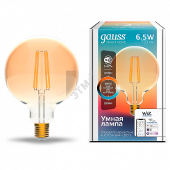 Лампа светодиодная умная LED 6.5 Вт 720 Лм 2000-5500К E27 G95 изм.цвет.темпр.+диммирование управление по Wi-Fi Smart Home Filament Gauss
