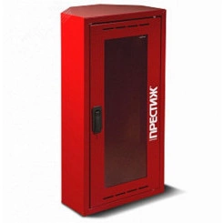 Шкаф пожарный для огнетушителя навесной с окном угловой Престиж 320х230х650 красный