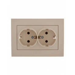 Розетка RAIN двойная с/з керамика крем Розетка RAIN двойная с/з керамика крем