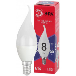Лампа светодиодная LED BXS-8W-865-E14 R  (диод, свеча на ветру, 8Вт, хол, E14) (10/100/2800) ЭРА