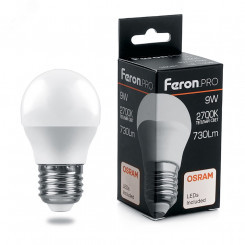 Лампа светодиодная LED 9вт Е27 теплый матовый шар Feron.PRO