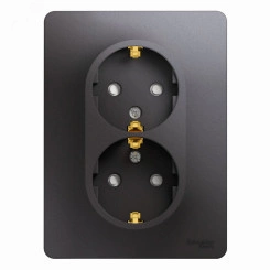 GLOSSA розетка двойная с заземлением со шторками в сборе графит GLOSSA розетка двойная с заземлением со шторками в сборе графит
