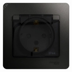 GLOSSA Розетка с заземлением со шторками с крышкой IP44 антрацит в сборе GLOSSA Розетка с заземлением со шторками с крышкой IP44 антрацит в сборе