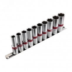 Набор удлиненных торцевых головок 1/2, шестигранные, CrV, (упак - 10 шт.), 10-22 мм Набор удлиненных торцевых головок 1/2, шестигранные, CrV, (упак - 10 шт.), 10-22 мм