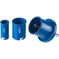 Набор кольцевых коронок ''Профессионал'' c карбид-вольфрамовым нанесением, 5 предм. в блистере: коронки d 33, 53, 67 мм, основание, сверло