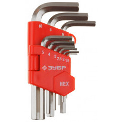 Набор ключей ''Мастер'' имбусовые короткие, Cr-V, сатинированное покрытие, пластиковый держатель, HEX 1,5-10мм, 9 пред