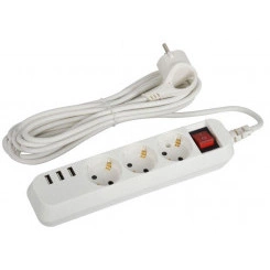 Удлинитель электрический U-3es-5m-USB с заземлением с выключателем 3 розетки+ 3xUSBA 5м 10А Эра Б0052902 Удлинитель электрический U-3es-5m-USB с заземлением с выключателем 3 розетки+ 3xUSBA 5м 10А Эра Б0052902