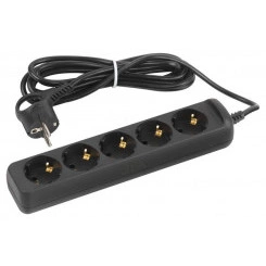 Удлинитель электрический UX-5e-3m-B с заземлением 5 розеток 3м ПВС 3х0.75мм2 10А черн. Эра Б0057725 Удлинитель электрический UX-5e-3m-B с заземлением 5 розеток 3м ПВС 3х0.75мм2 10А черн. Эра Б0057725