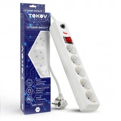 Удлинитель с сетевым фильтром 5х1.8м с заземл. с выкл. 16А с защ. от скачков напр. и перегрузок 3х1 бел. TOKOV ELECTRIC TKE-C01-SF5-1.8-ZV Удлинитель с сетевым фильтром 5х1.8м с заземл. с выкл. 16А с защ. от скачков напр. и перегрузок 3х1 бел. TOKOV ELECTRIC TKE-C01-SF5-1.8-ZV