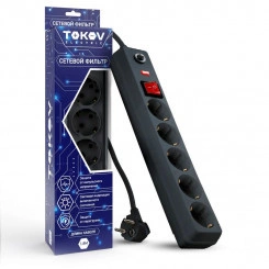Удлинитель с сетевым фильтром 5х1.8м с заземл. с выкл. 16А с защ. от скачков напр. и перегрузок 3х1 сер. TOKOV ELECTRIC TKE-C06-SF5-1.8-ZV Удлинитель с сетевым фильтром 5х1.8м с заземл. с выкл. 16А с защ. от скачков напр. и перегрузок 3х1 сер. TOKOV ELECTRIC TKE-C06-SF5-1.8-ZV