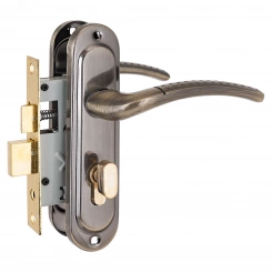 Замок врезной с ручками для деревянных дверей, СТАНДАРТ 132/50B вертушка AB старая бронза