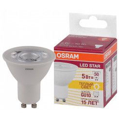Лампа светодиодная LED 5Вт GU10 3000К 370лм спот 230V CL (замена 50Вт) PAR16   OSRAM LS