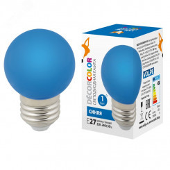 Лампа декоративная светодиодная LED-G45-1W/BLUE/E27/FR/С Форма шар матовая Цвет синий Картон ТМ Volpe