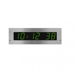 Часы цифровые STYLE II 5S OP (часы/минуты/сек), в стальном корпусе для операционных, высота цифр 5 см, зеленый цвет, NTP, PoE, установка в стену заподлицо