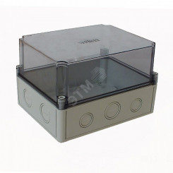Приборная коробка КР2803-623, АБС, серая, с высокой прозрачной крышкой, с DIN-рейкой шириной 35-мм, IP65