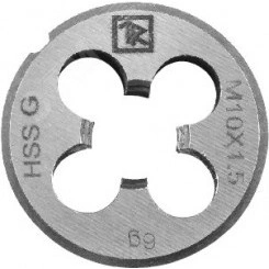 Плашка D-DRIVE круглая ручная с направляющей в наборе М5х0.8, HSS, Ф25х9 мм Плашка D-DRIVE круглая ручная с направляющей в наборе М5х0.8, HSS, Ф25х9 мм