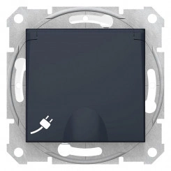 Розетка SEDNA IP44 16А с заземляющими контактами, с крышкой, cо шторками, быстрозажимные клеммы, графит Розетка SEDNA IP44 16А с заземляющими контактами, с крышкой, cо шторками, быстрозажимные клеммы, графит